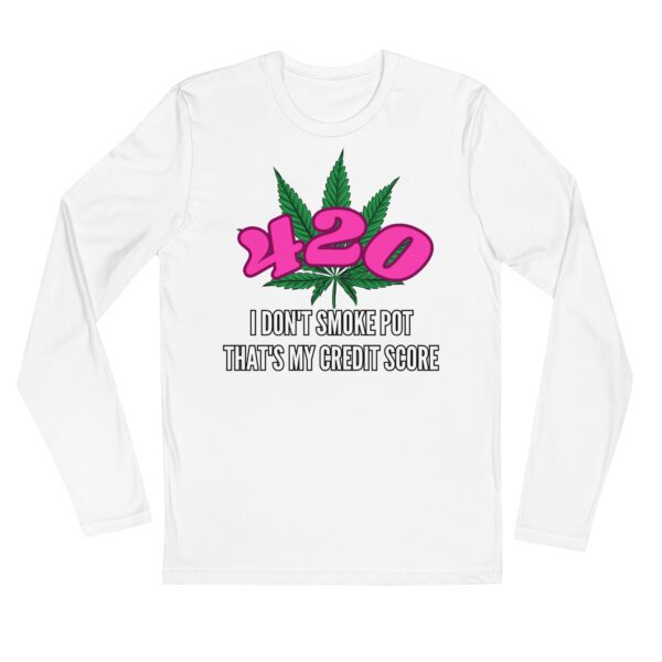 420 Credit Score Long Sleeve Fitted Crew T-Shirt in White